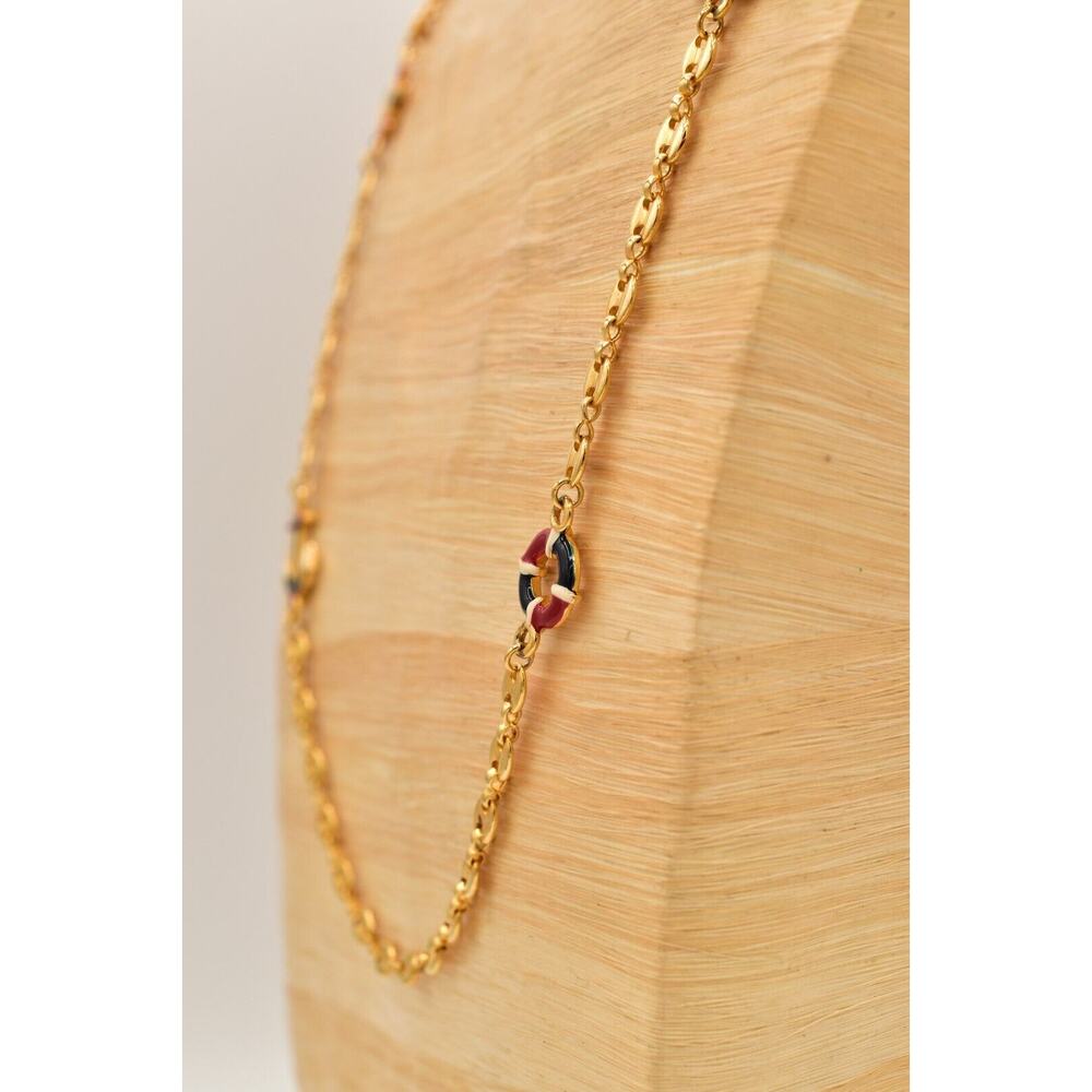 Vintage Mariner Station Chain Necklace Anchor Sail Boat Helm Red Blue Gold BinBC - Picture 10 of 12